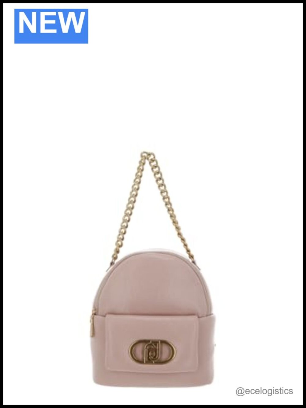 Leather Bucket Backpack with Chain Handle and Front Flap Pocket